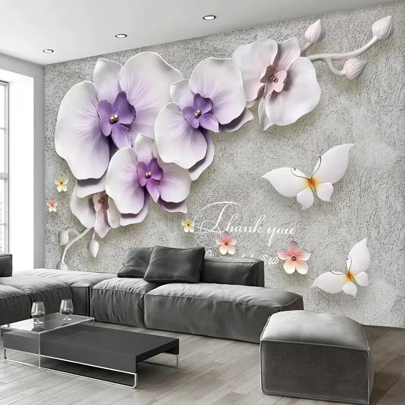 

Custom Size Large Mural Wallpaper for Walls Creative 3D Relief Phalaenopsis Flowers Photo Mural TV Background Room Decoration