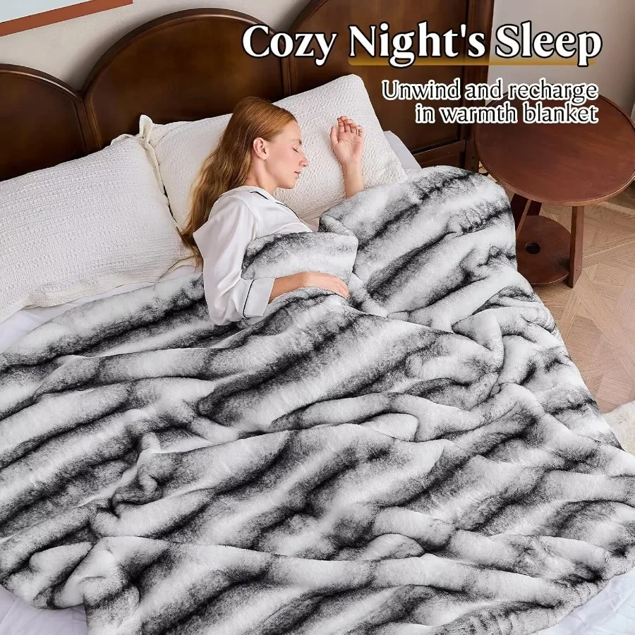 Luxury Faux Fur Blanket Soft Warm Plush Blankets for Couch Sofa Bed Fluffy Thick Throws for Bedroom Office Living Room Decorati