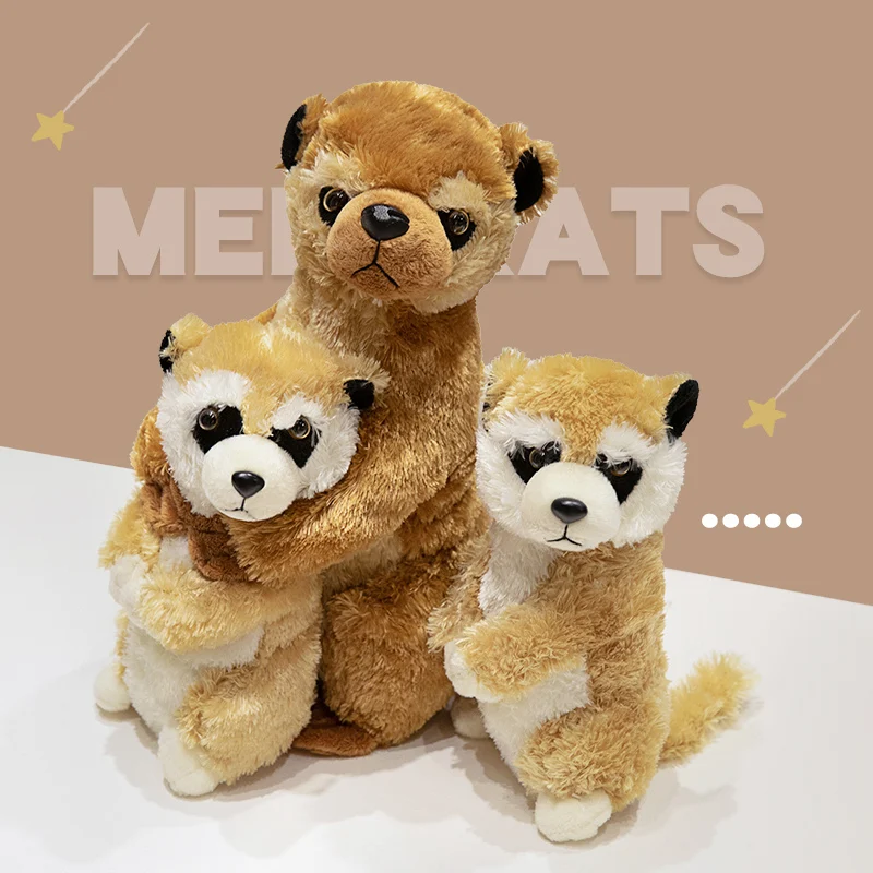 Realistic Meerkat Plush Toys Soft Stuffed Animals Kawaii Mother And Child Meerkats Plushies Dolls for Kids Boys Xmas Gifts Decor