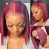250% 13x6 Burgundy HD Transparent Short Bob Human Hair Wigs Color 99J Red Bone Straight Lace Front Wig For Women Pre Plucked 4