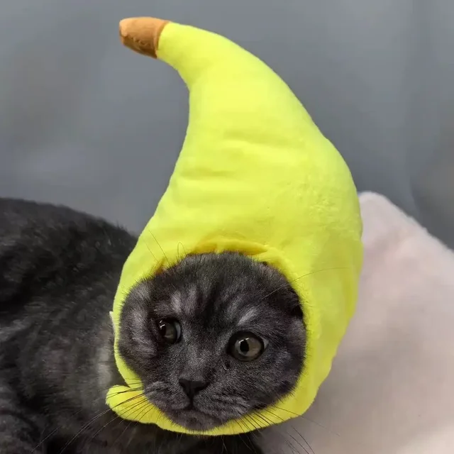 Cute, Adjustable Pet Hat with Transformation Feature. Soft, Fun Design - Banana & Duck Cartoons for Cats 2