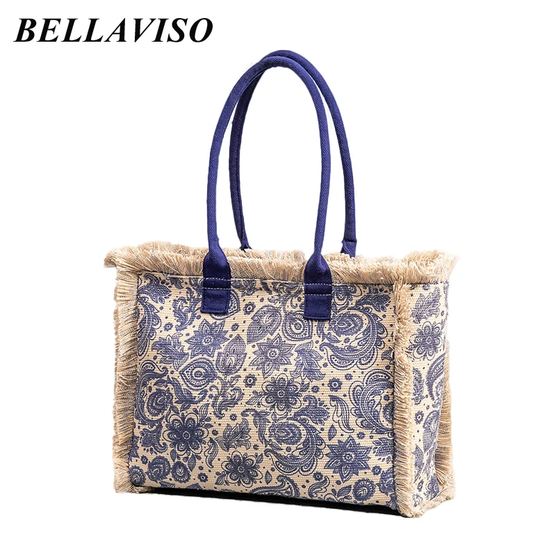 BellaViso Delicate Women's Canvas Tote Bag New Ins Bohemian Large Capacity Portable Travel Shopping Beach Shoulder Bags BLCB-13