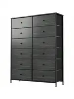 Arlopu 12-Drawer Dresser 35.2 Widened 6-Layer Fabric Storage Tower w Textured Print Fabric Bins Tall Chest Organizer Uni 1