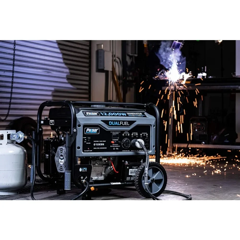g12kbn-sg heavy duty portable dual fuel generator - 9500 rated watts & 12000 peak watts ， gas & lpg ， electric start ， transfer