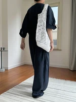 EAM Women Navy Blue Big Size Long Casual Jumpsuit New High Waist Pocket Stitch Pants Fashion Tide Spring Autumn 2026 1DH6019 - Image 4