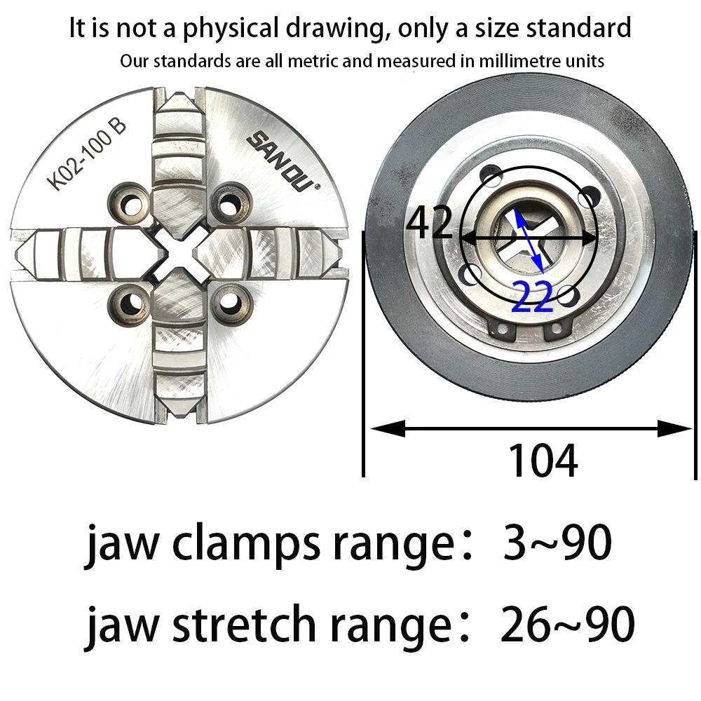 K02-50/63/80/100 4 Jaw Self-Centering 50/63/80/100mm(1.94/2.48/3.15/3.94ft) Manu