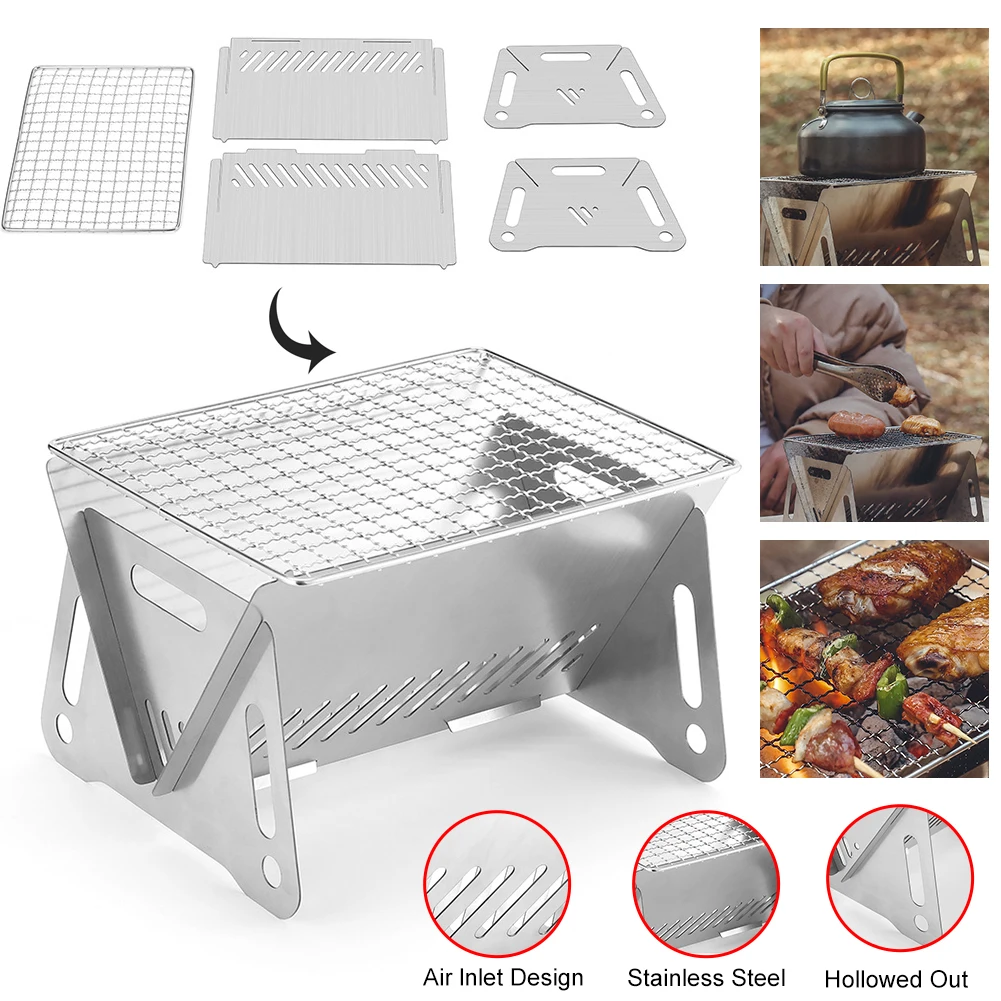 

Outdoor Folding Grill Portable Stainless Steel Charcoal Stove Multifunction Detachable Picnic Small Stoves Camp Cooking Supplies