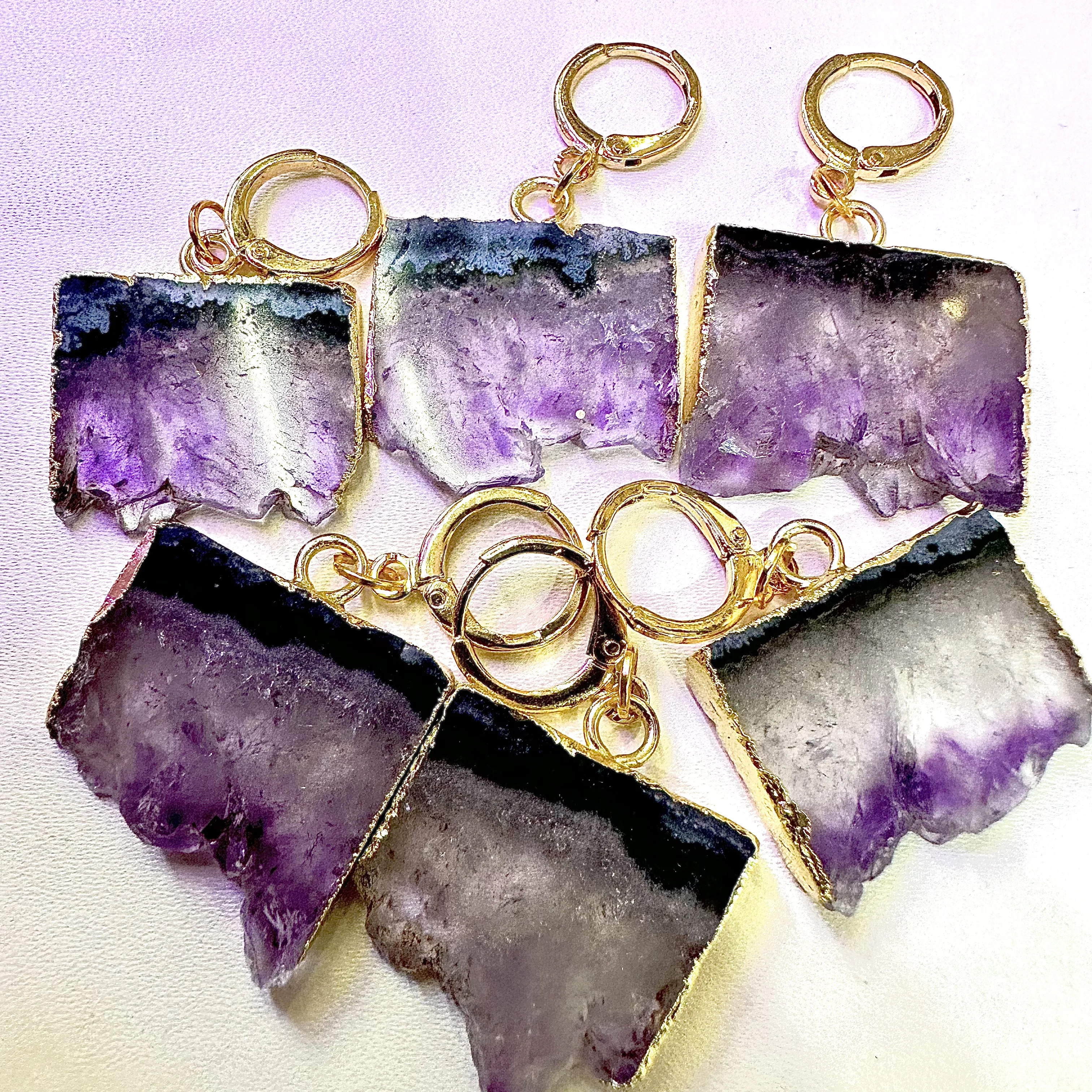 

Purple Amethyst stone earrings for Women Jewelry Gold Plated Crystal Stones raw Slice Cute Carve Square Vintage Natural gifts