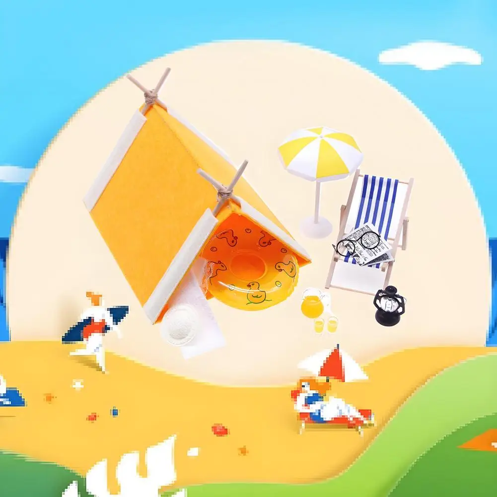 인형 집 캠핑 액세서리 인형 집용 소형 캠핑 텐트 입상 세트 인형 집용 현실적인 1/6 스케일 모델
