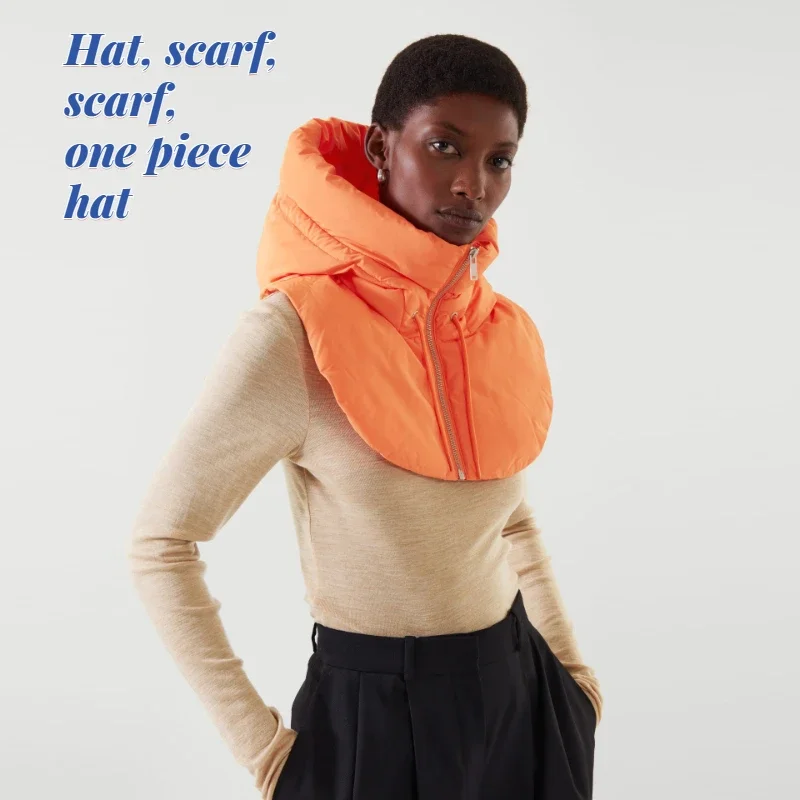 2024 neue Winter Baumwolle Verdickte Kapuze Jacke Frauen Männlich Halterung Mock Kragen Zipper Cape Mützen Casual Schal Wind und Schnee Kappe