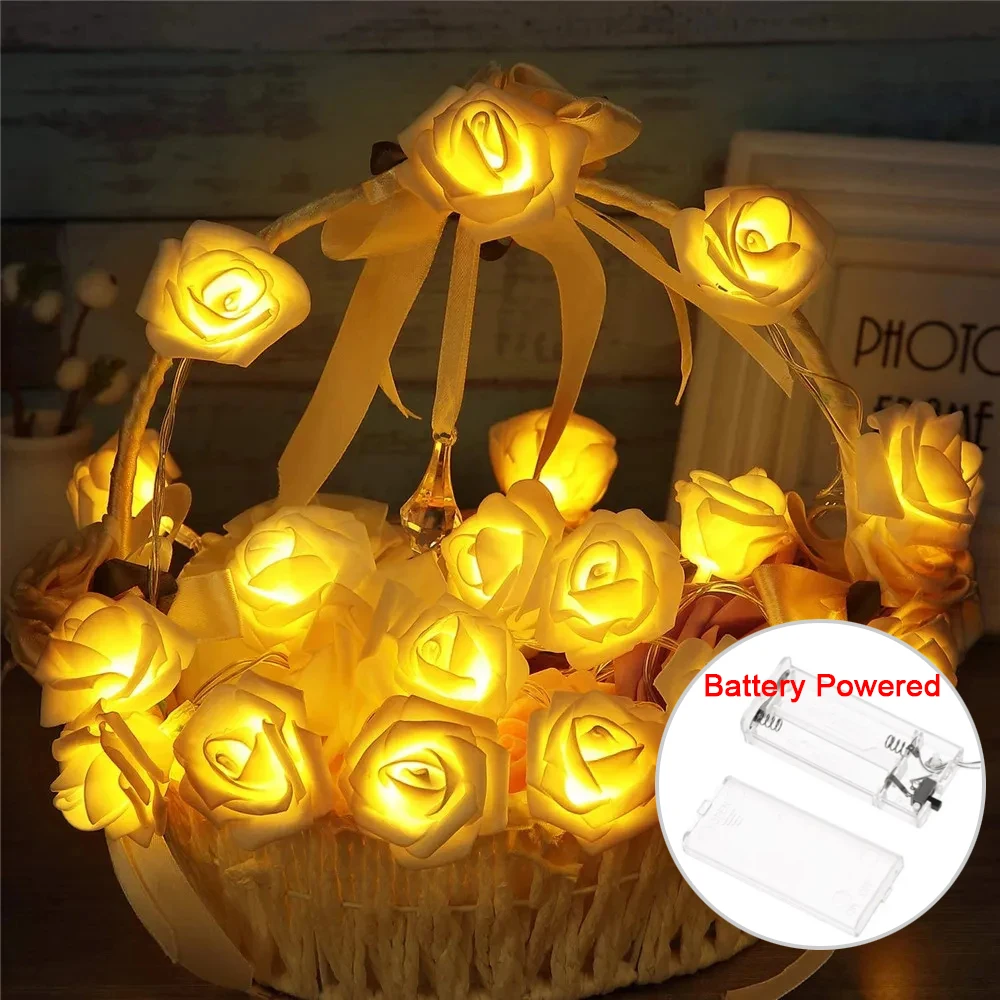 Rose Flower LED String Fairy Light Red Pink Warm Blue RGB Wedding Christmas Party Decoration 1.5m 3m 6m 10m 5V USB/Battery Power