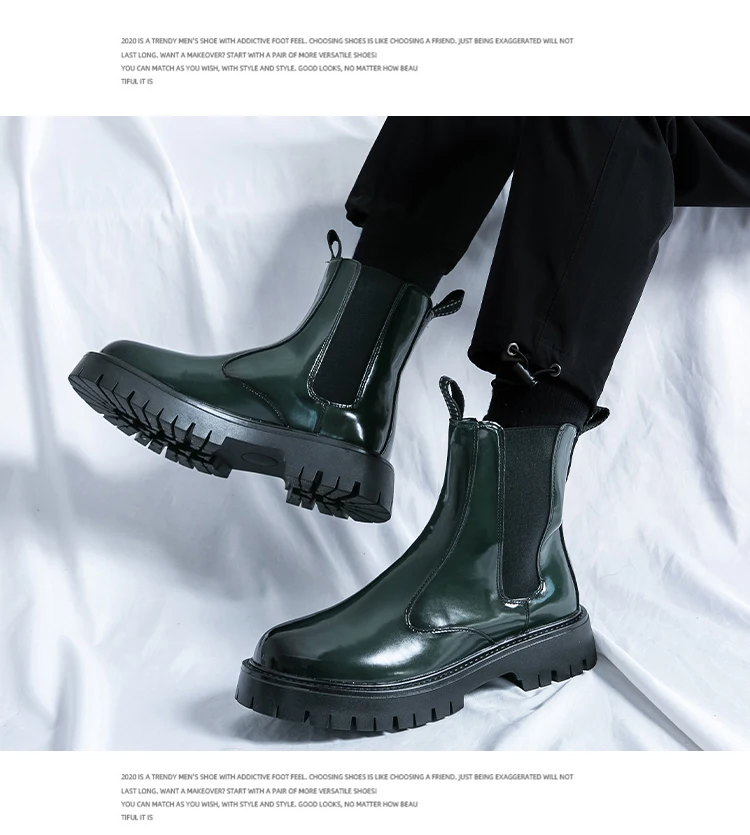 Marke Klassische Schwarze Plattform Stiefel Männer Hohe Ferse Höhe Erhöhen Leder Ankle Chelsea Stiefel Männer Dicke Sohle Motorrad Stiefel – Detail 14