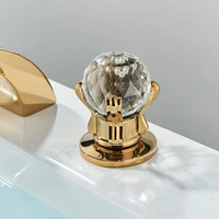 LED Widespread Bathroom Faucet Waterfall Gold Polished Lavatory Faucets Basin Mixer Tap 2 Crystal Knobs 3 Holes 5