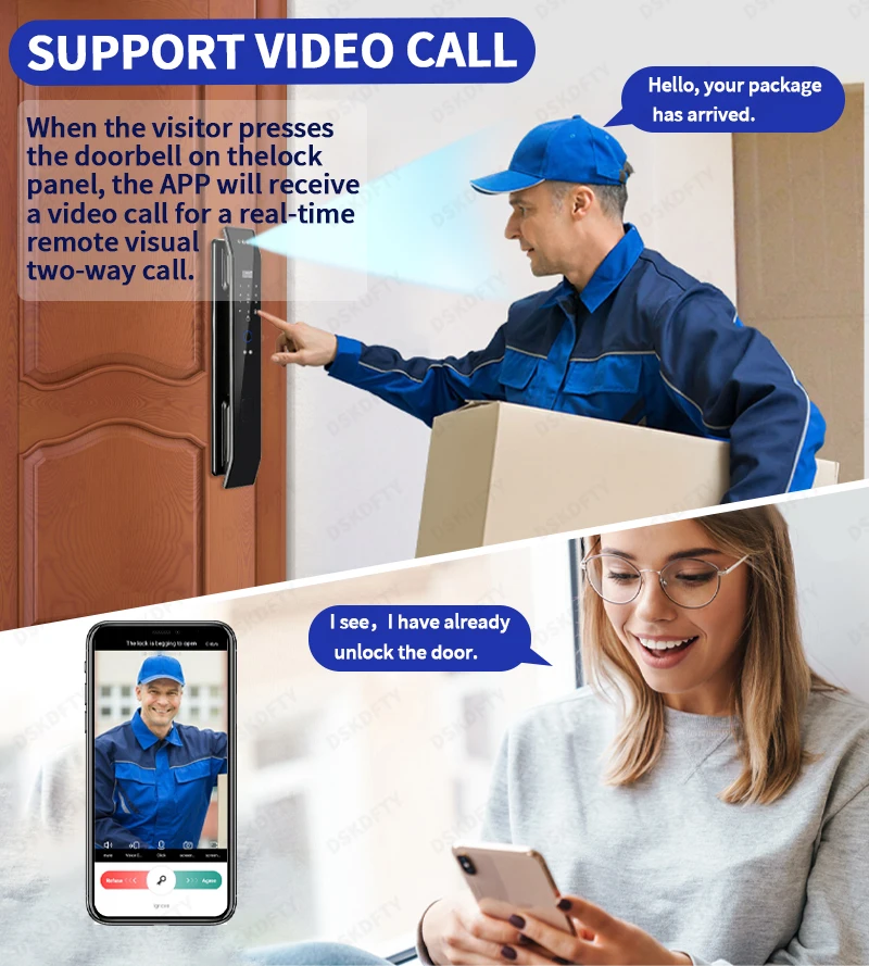 Tuya 3D Face Real-time Intercom Digital Electronic Door Lock Security Camera Intelligent Fingerprint smart lock for home