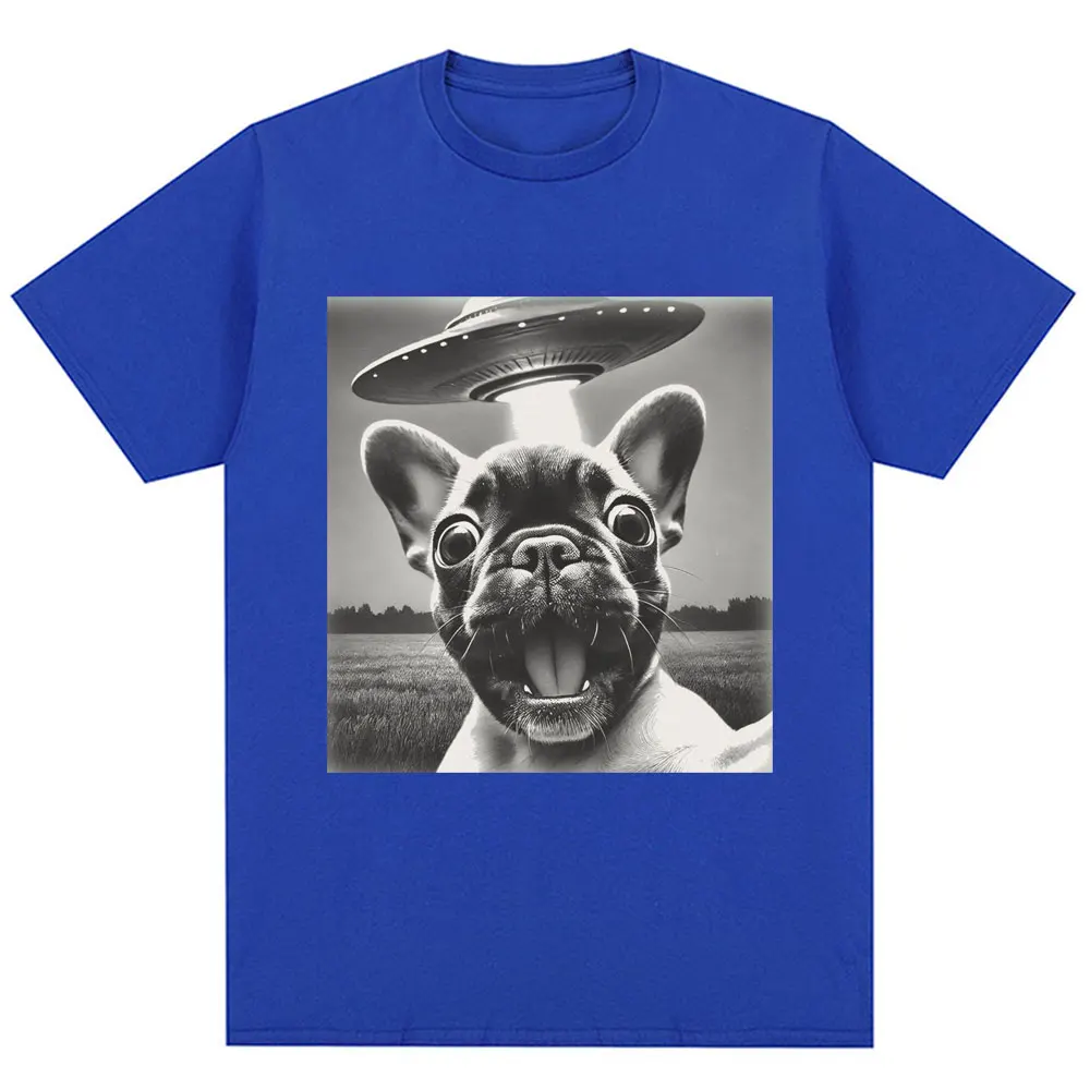 French Bulldog UFO Meme Vintage Graphic Oversized Cotton T-Shirt