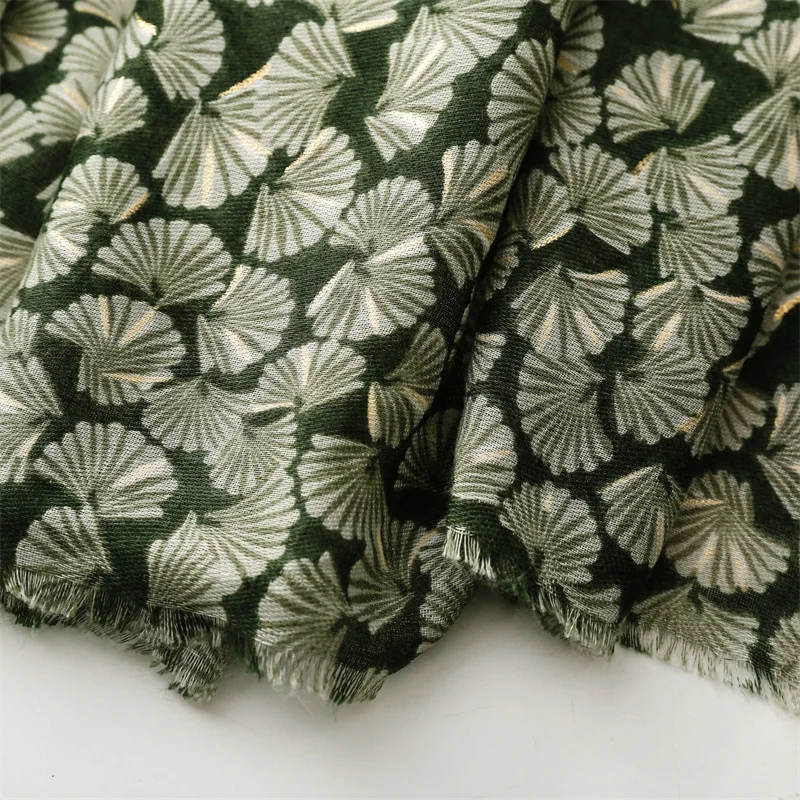 Mode Winter Polka Ginkgo Floral Fringe Viskose Schals Schal Dame Hohe Qualität Druck Weiche Pashmina Stola Moslemisches Hijab 180*90 cm – Detail 12