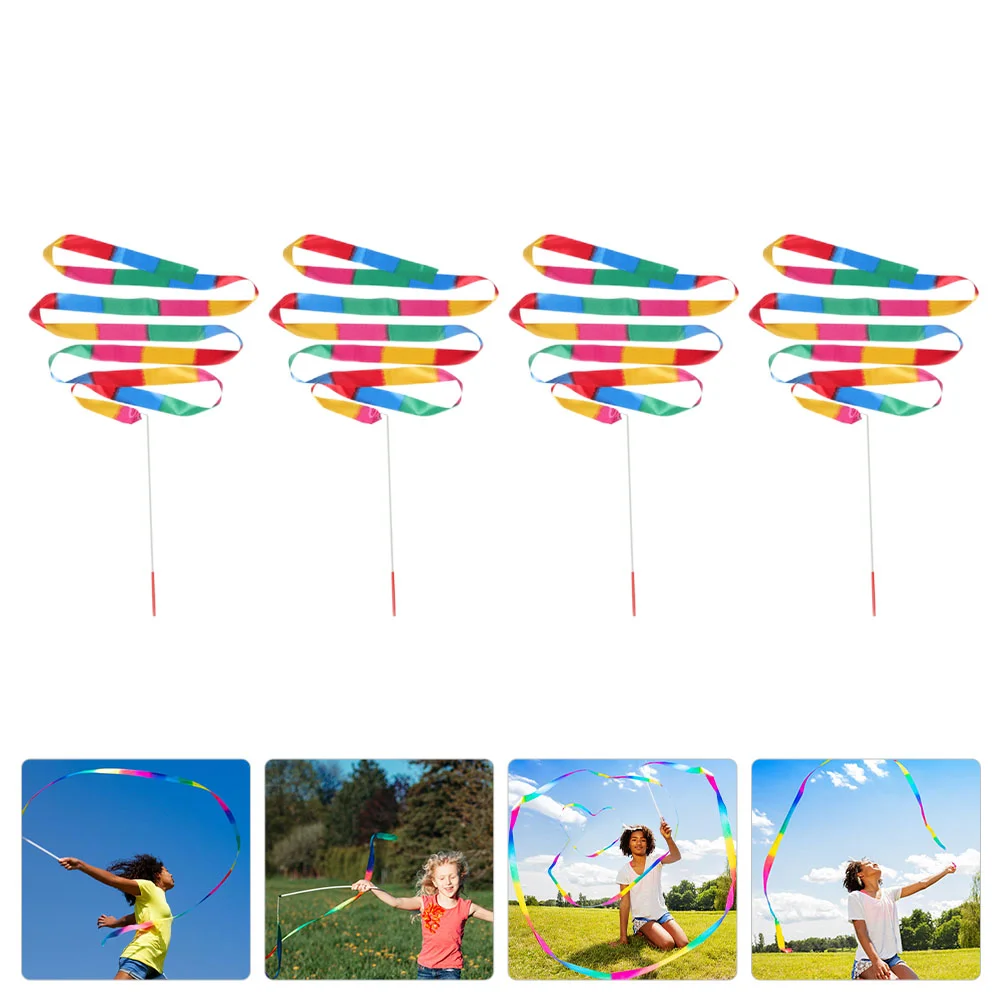 4 Pcs Gymnastics Ribbon Dancing Streamer Portable Wand Children Gymnastics Ribbons Dance Colored Streamer Rhythmic