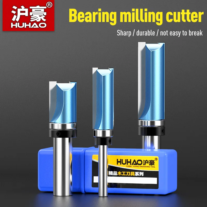 HUHAO 12.7mm Shank Flush Trim Router Bits Wood Straight Milling Cutter Bottom Bearings Template Pattern Bit Woodworking Tools