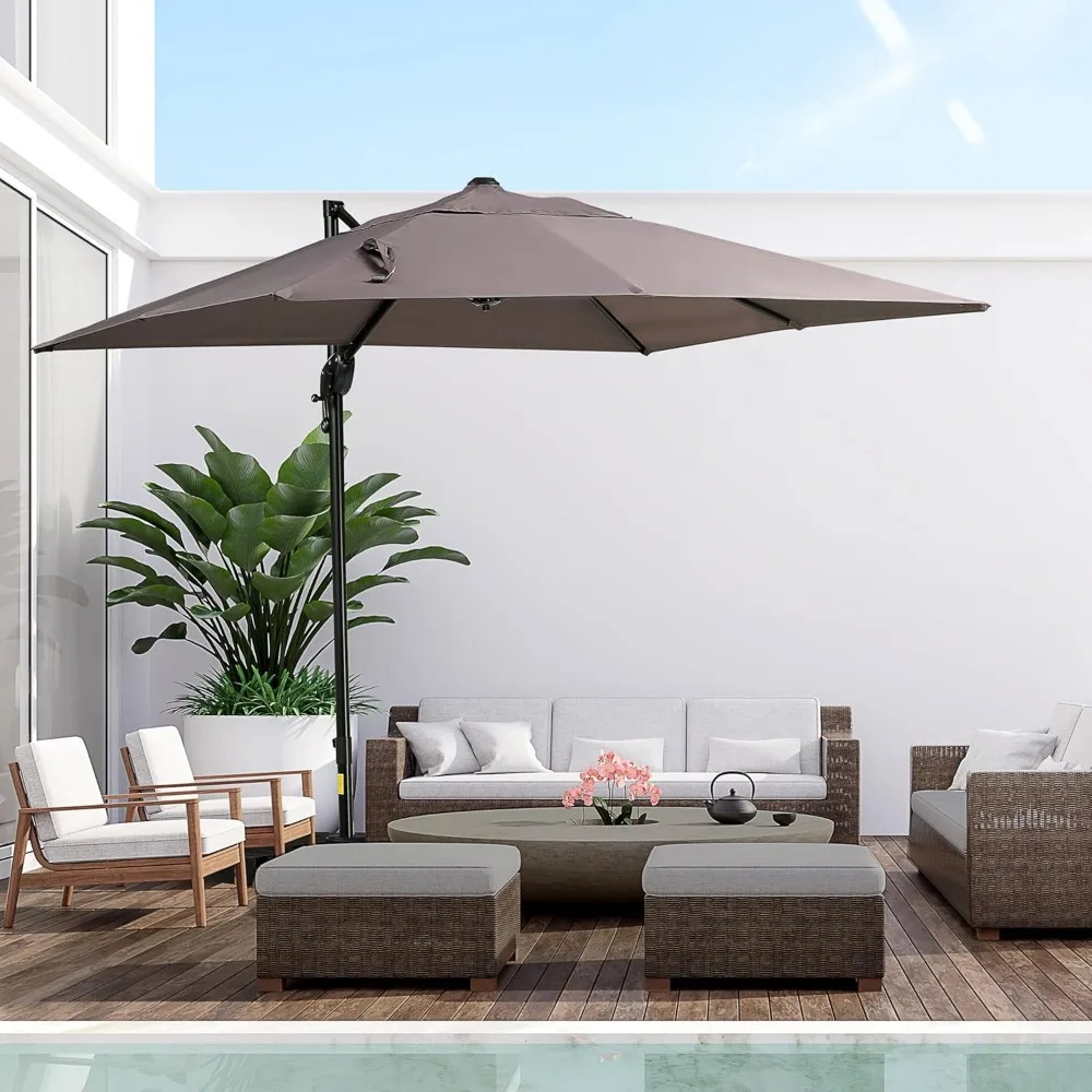 8FT Cantilever Patio Umbrella, Square Outdoor Offset Umbrella with 360° Rotation, Aluminum Hanging Umbrella with 3-Posi 6
