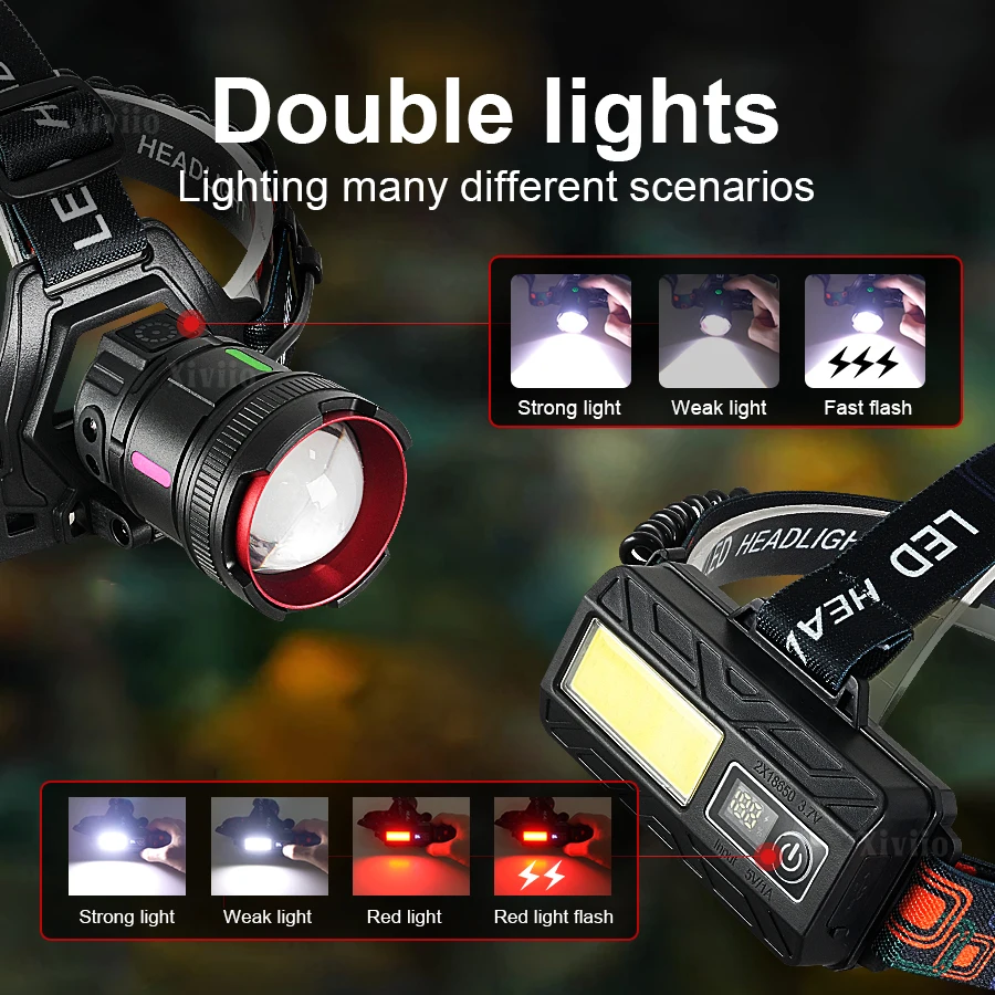 8000000LM 500W 가장 강력한 헤드램프 장거리 3000M 충전식 LED 헤드라이트 18650 캠핑 낚시 헤드 손전등 랜턴