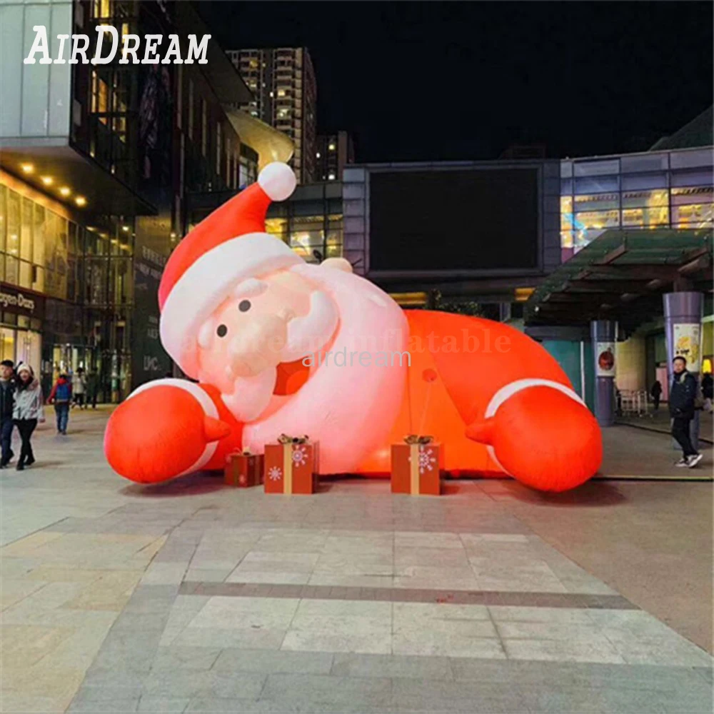 Hanging Giant inflatable santa claus lighting Climbing Wall mall entrance Santas for christmas decoration with Advert Bag Toy 3