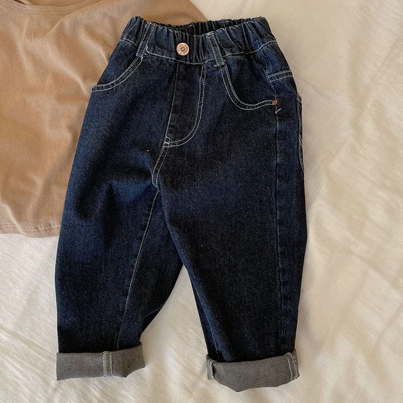 New Loose Kids Baby Girls Boys Solid Color Children\'s Denim Pants Spring Autumn Casual Girls Boys Jeans