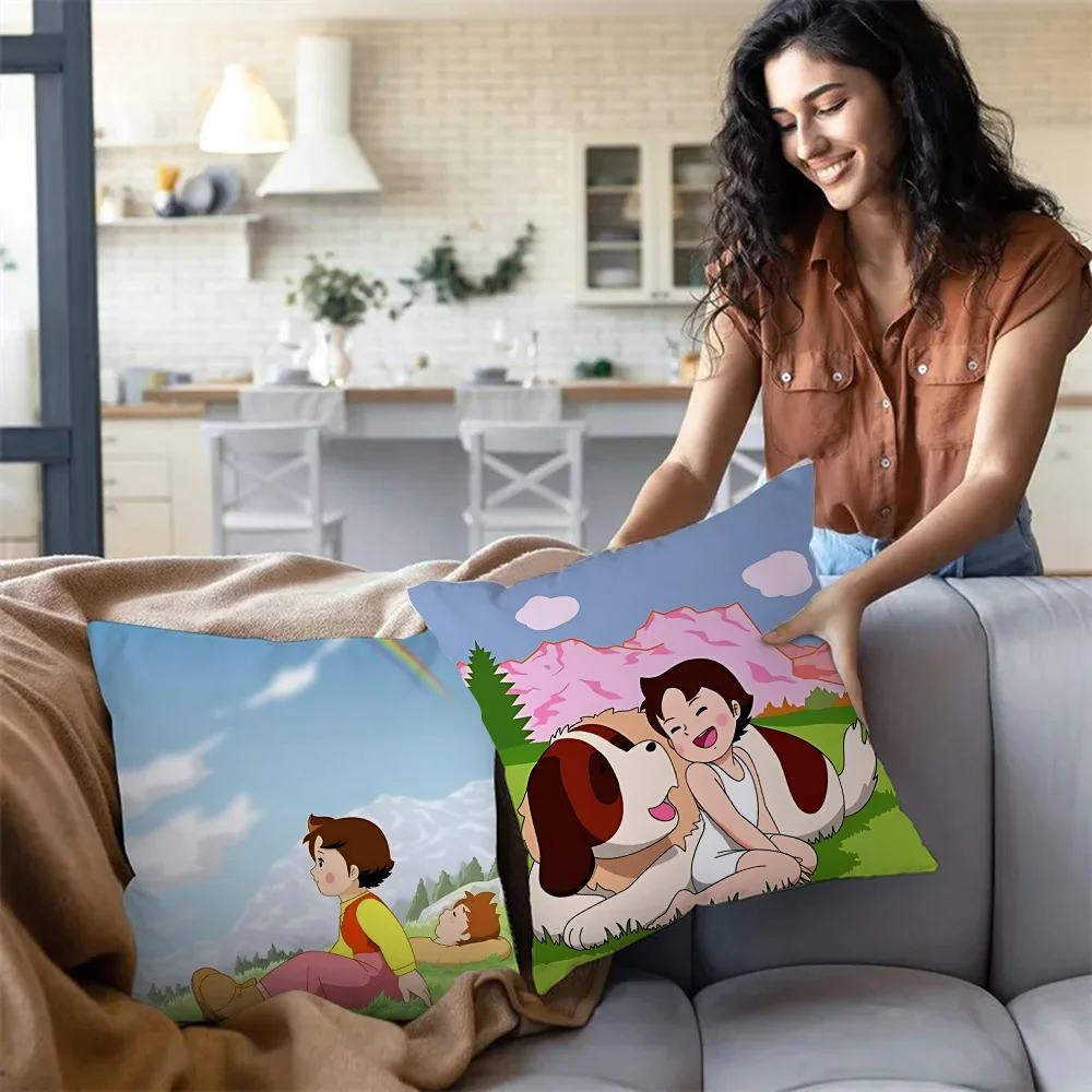 Heidi Peter And Grandpa Alps Goat Mountain Pillow Covers Cartoon Sofa Decorative Home Double-sided Printing Short Plush Cute 3