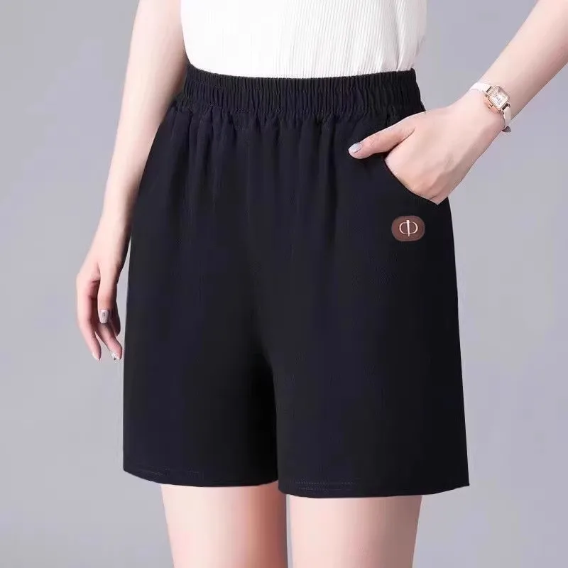 Ice silk ruched black shorts