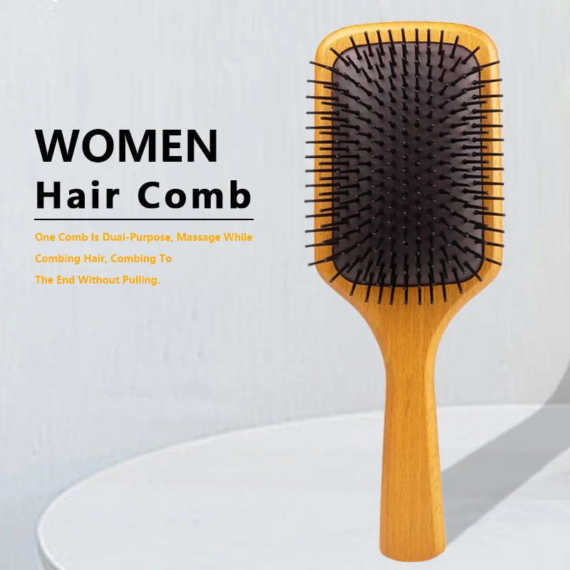 

Женская расческа для волос с натуральной деревянной ручкой, антистатические влажные вьющиеся расчесывающие гребни для укладки волос, массажные гребни