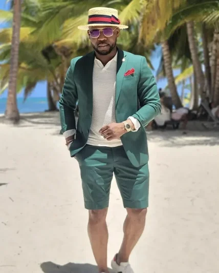 Green Men Suits With Short Pants Notch Lapel Summer Wedding Groom Wear Terno Masculino Slim Fit Blazer 2 Pieces Jacket+Pant