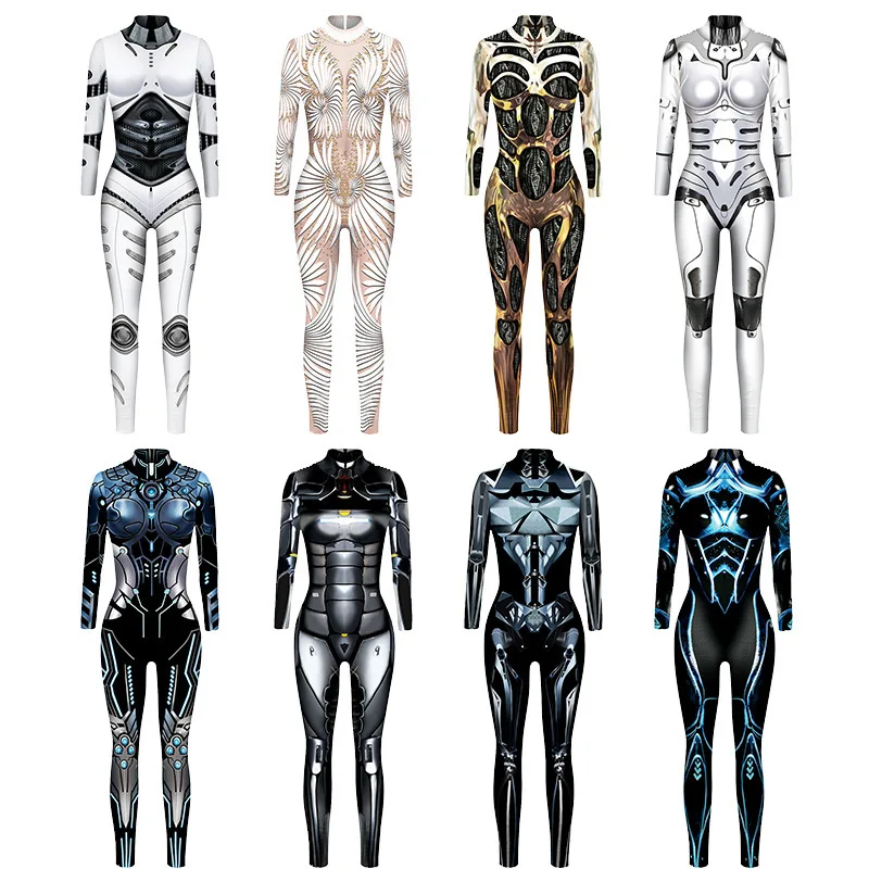Macacão punk robô para homens e mulheres, macacão sexy, traje cosplay Cyber Zentai, suporte bodysuit Halloween, 14 estilos, jogo