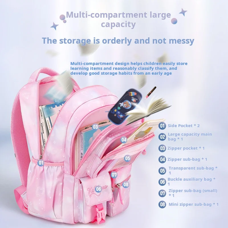 New Pink Princess Primary School Bag Children's Backpack Girls Lightweight Large Capacity Spine Protective Backpack for Students