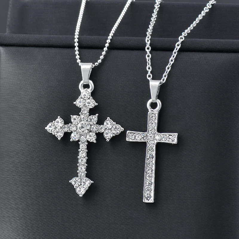 SINLEERY Punk Cross Crystal Silver 