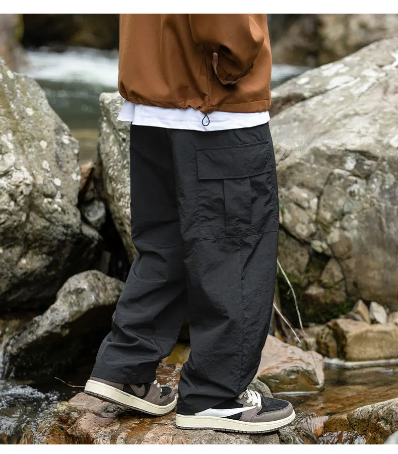 Waterproof texture micro wrinkle fabric casual pants loose three-dimensional patch pocket outdoor cargo pants