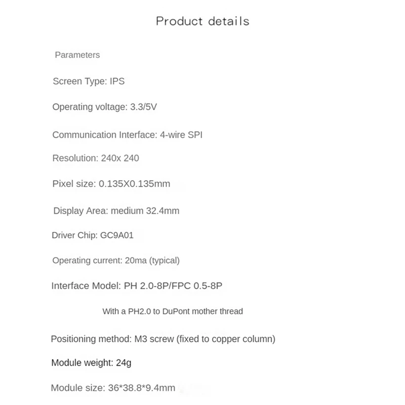 1.28 Inch IPS Color TFT LCD Display Module 1.28Inch RGB LED Round Screen Black 4 Wire SPI Interface
