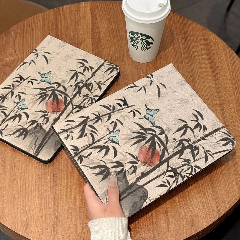 Bamboo Ink Painting iPad Case with Pencil Holder