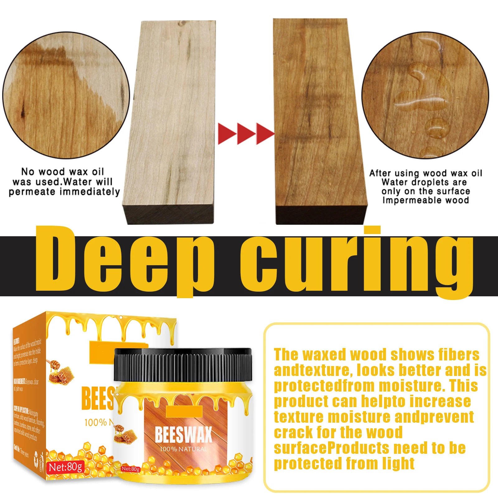 Furniture Beeswax Wood Care Wax Wooden Care Wax Solid Wood Furniture Polishing Seasoning Natural Beeswax Polisher Waterproof Woodwork Care Maintenance Beeswax
