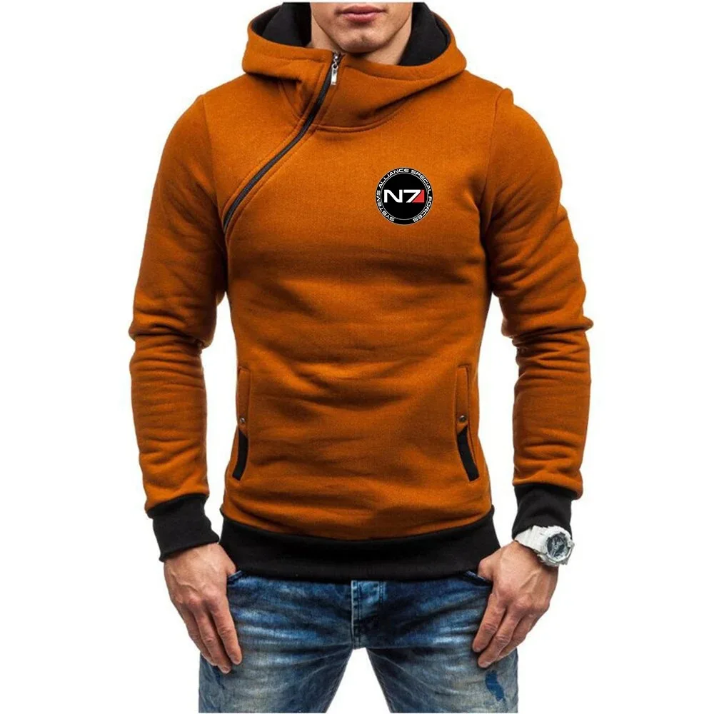 

N7 Mass Effect Men New Spring and Autumn Harajuku Fashion Printing Five-Color Sweatshirt Diagonal Zipper Top Streetwear