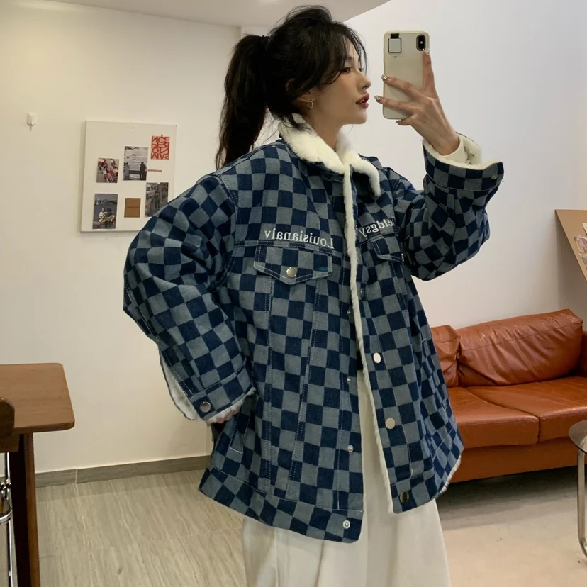 

Autumn And Winter 2022 New Women'S Cotton Shirt Fashion American Vintage Denim Jacket Loose Thick Windproof Warm Large Coat 5xl