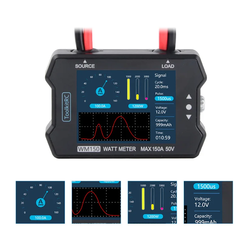 

ToolkitRC WM150 150A 50 в ватт-метр для квадрокоптера мультикоптера Радиоуправляемый Дрон анализатор с ЖК-дисплеем тестер напряжения тока ШИМ-выход