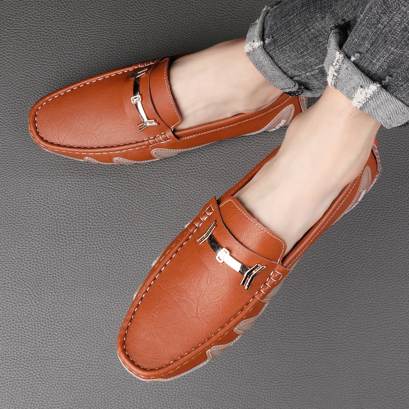 

2023 New Trend Leather Shoes For Men Black Fashion Leather Sneakers Mens Comfortable Drive Shoes Man Anti Slip Flats Shoe Men