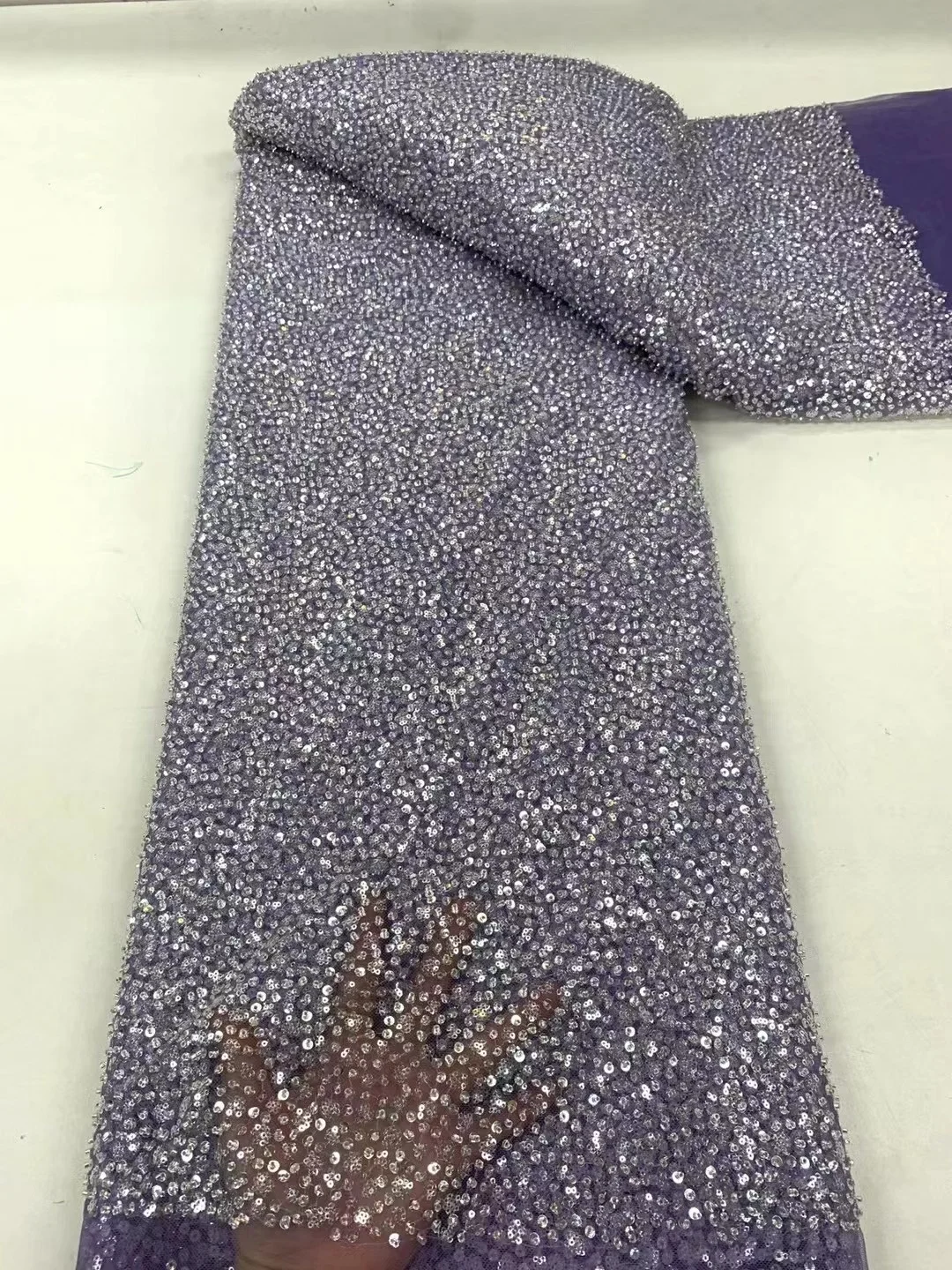 

High-End Sequins Embroidery French Mesh Lace Fabric Latest African Handmade Beads Tulle Lace Fabrics for Party