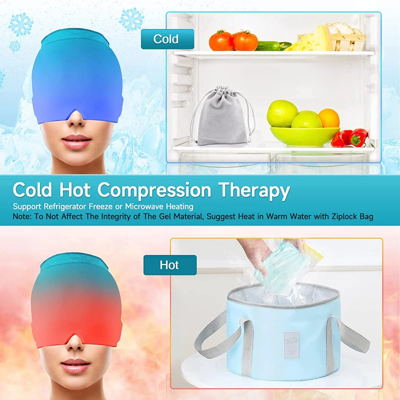 Ice cap gel mask headache migraine relief cold compress therapy for tension sinus stress