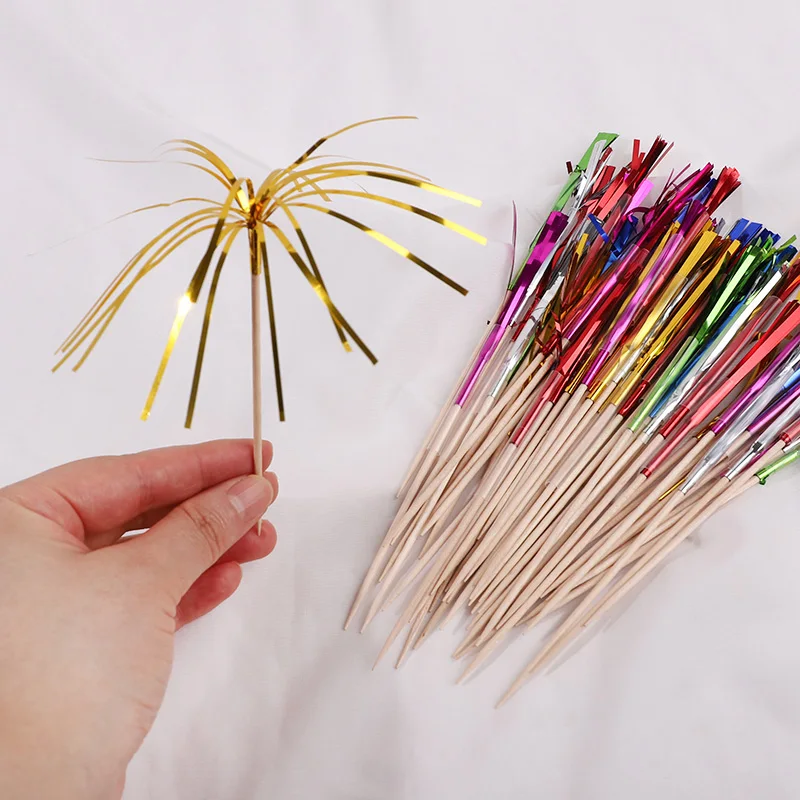 50 Stücke Quaste Feuerwerk Kuchen Topper Cocktail Picks Dessert Lebensmittel Obst Zahnstocher für Hochzeit Geburtstag Party Dekoration Weihnachten – Detail 8