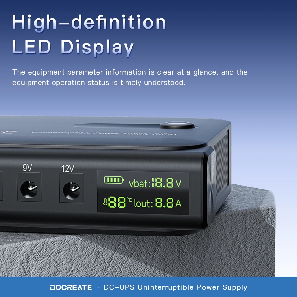 DC UPS Uninterruptible Power Supply System 5V-24V Output 4x18650 Replaceable Battery for Router NAS Modem and Security Monitor