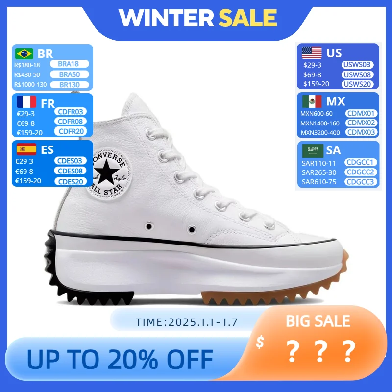 Converse Run Star Hike Men and Women Skateboarding Shoes Outdoor Lightweight Wear-resistant Vintage Sneaker White casual sneakers