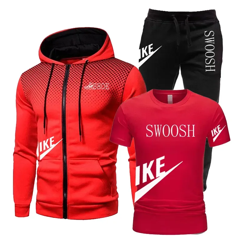 

Casual Men's Tracksuit Spring Sportswear Tees Men 3 Piece Sets +Sweatpants Print Brand Zipper Male Sweatshirt Suit Oversized