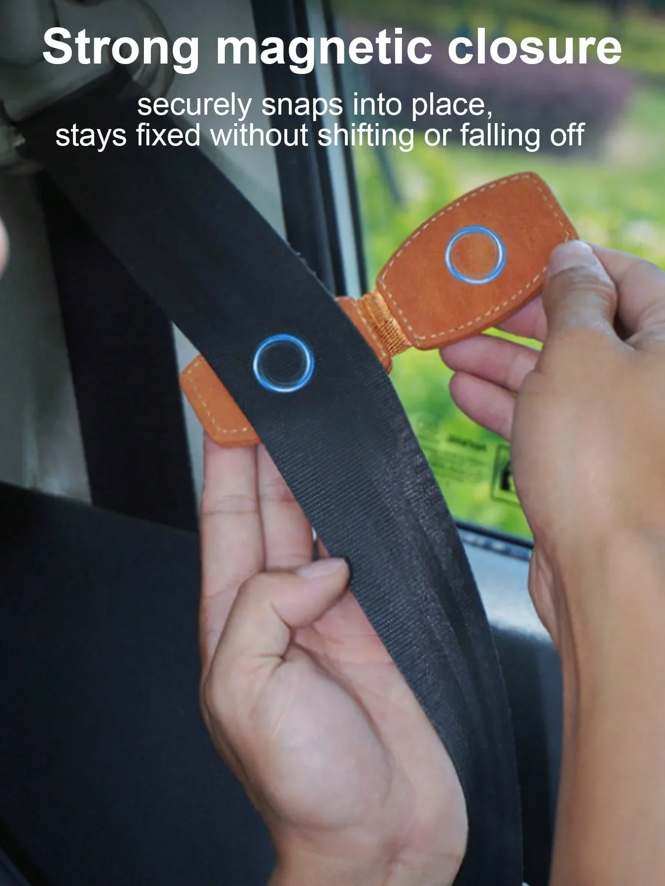 Magnetic Seat Belt Adjuster Soft Alcantara Fabric Non-Slip Design Reduces Pressure & Enhances Comfort