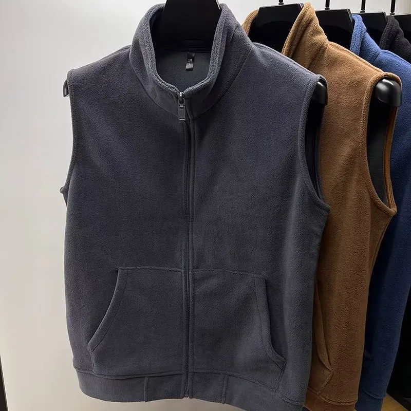 Veste polaire épaisse à fermeture éclair unisexe pour pêche hivernale - Couleur unie col montant