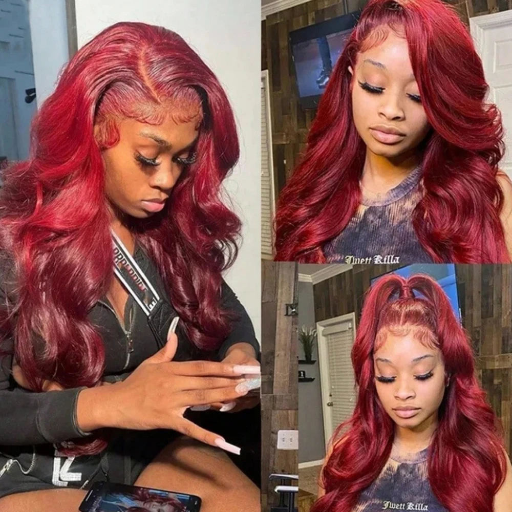 30Inch 99J Burgundy Lace Front Wig Human Hair 13X4 Body Wave 99J HD Lace Front Human Hair Wig Pre-Plucked Baby Hair 200% Density